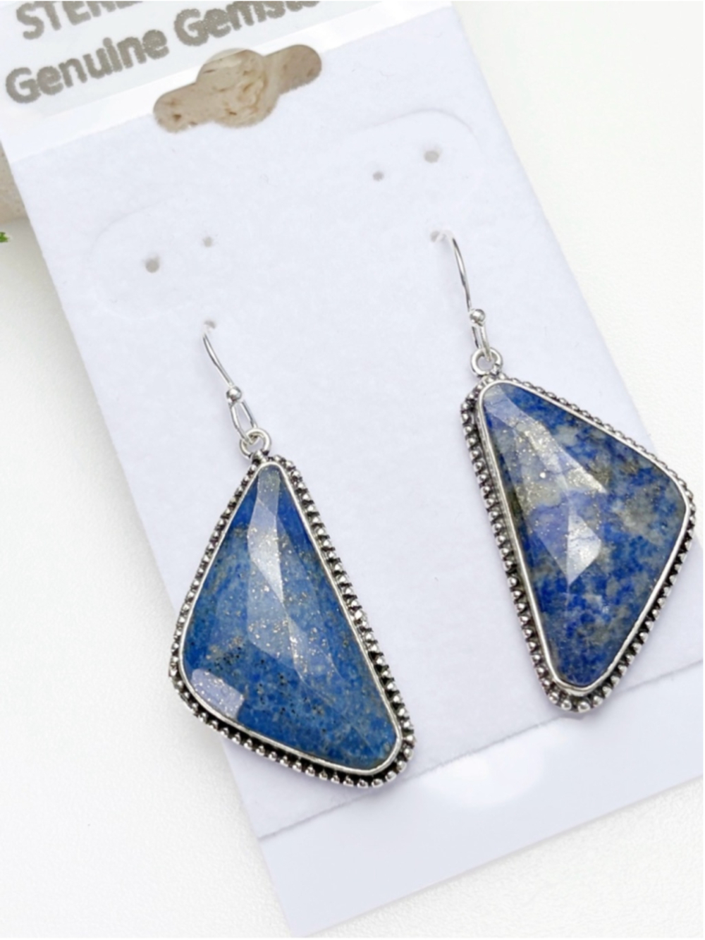 Lapis Lazuli Earrings Boho Southwest Vintage Style Handmade Sterling Silver 925 - Picture 4 of 7